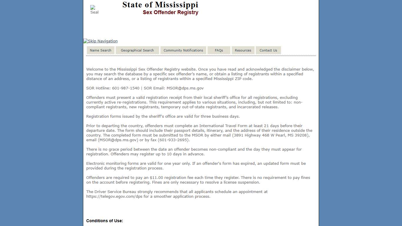 Public Sex Offender Registry