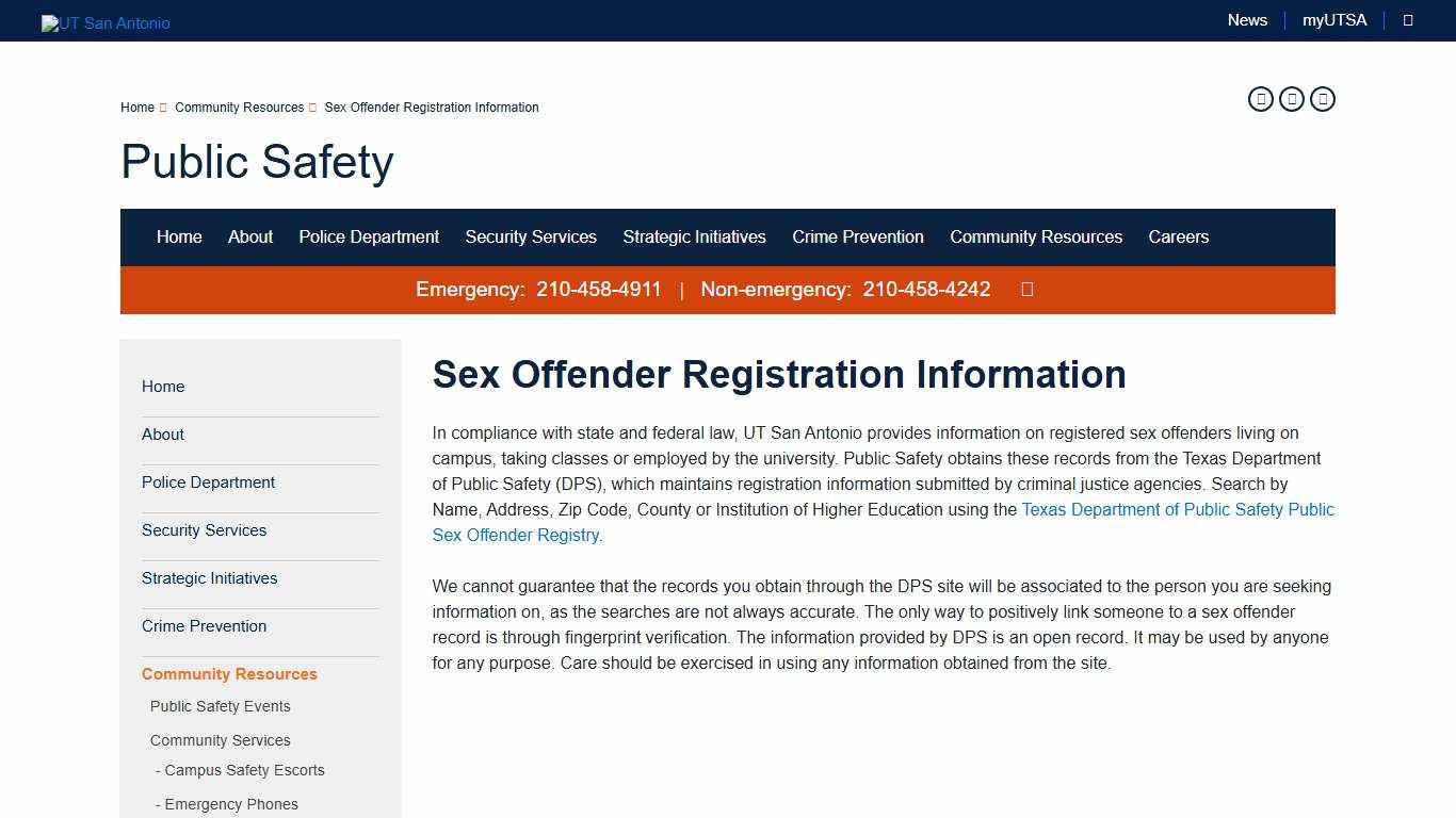 Sex Offender Registration Information | Public Safety | UTSA | University of Texas at San Antonio