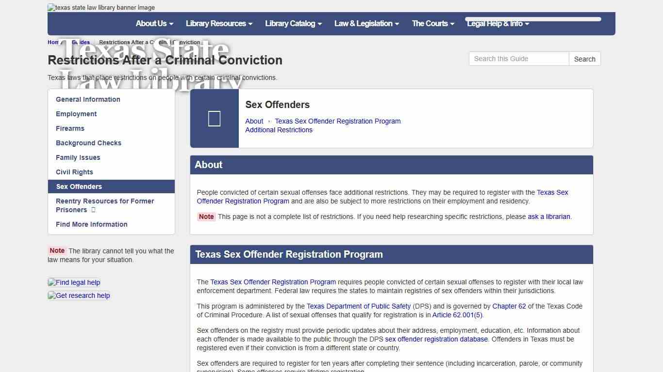 Sex Offenders - Restrictions After a Criminal Conviction - Guides at Texas State Law Library